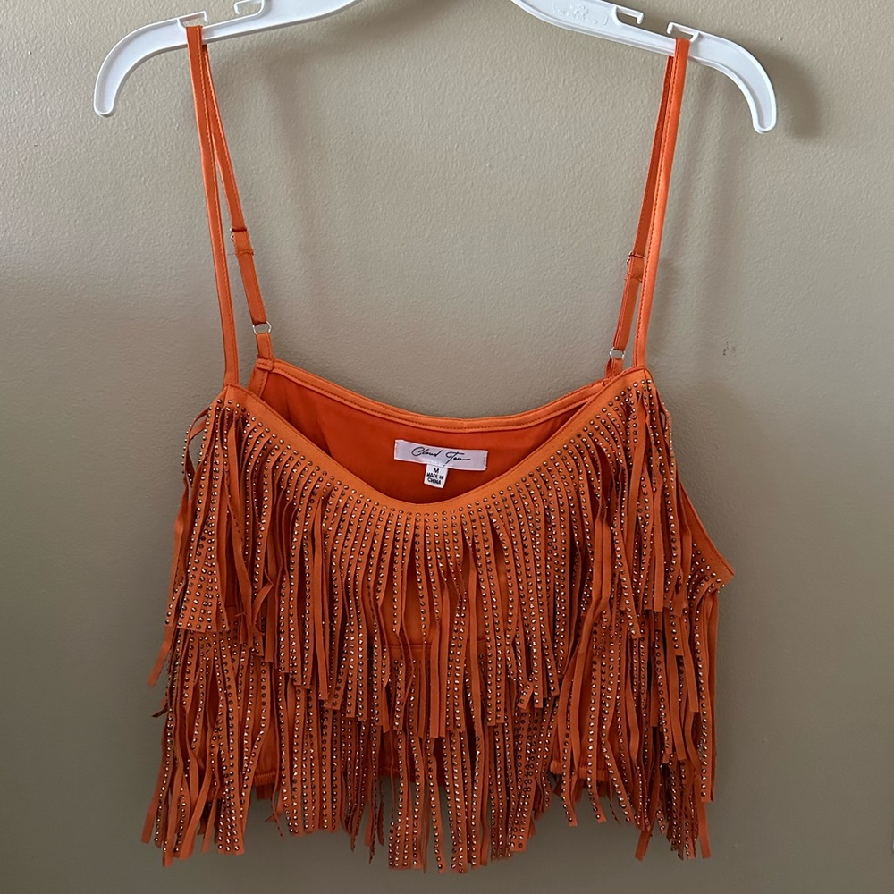 Rhinestone Fringe Crop Top